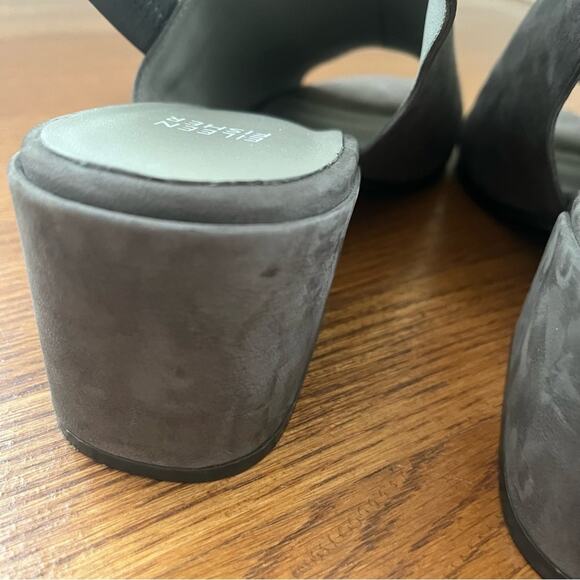 Eileen Fisher Charcoal Gray Sling Back Suede Chunky Heel Peep Toe Shoes Sz 11 - Picture 6 of 8